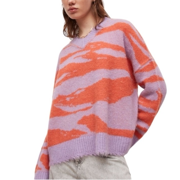 All Saints Sweaters - AllSaints | Women’s Tiga Abstract V-Neck Sweater Wool Blend Size XS